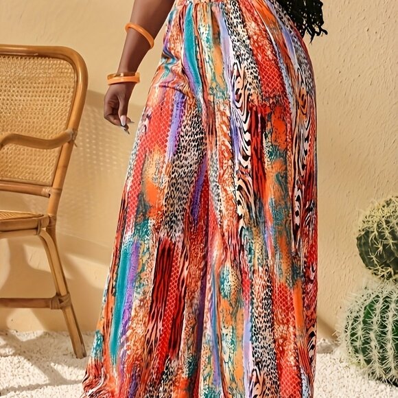 Vibrant Multicolor Wide Leg Palazzo Pants – Boho Festival Style (Size L) - Picture 6 of 6